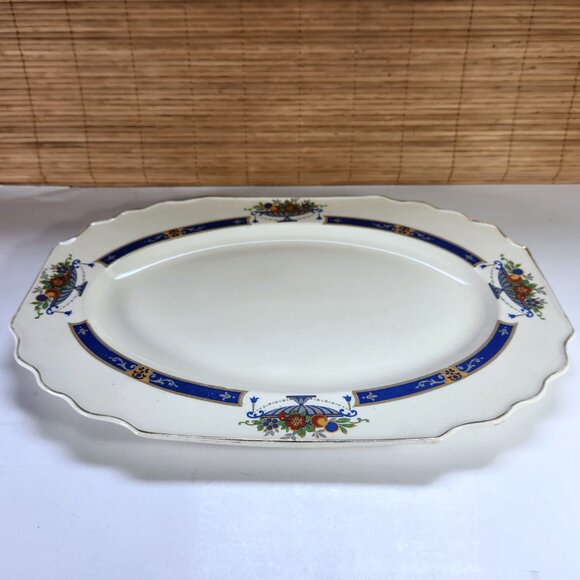 Myott Platter 14" MYO100 Fruit in Urn Blue Band Scalloped Staffordshire England - Picture 1 of 11